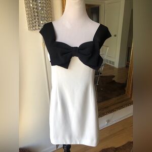 Self Portrait Off Shoulder Black And White knit Bow Dress Size 8